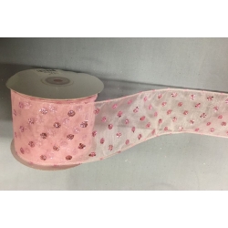 Sheer Wired Ribbon with Glitter Dots Lt Pink 3" 25y